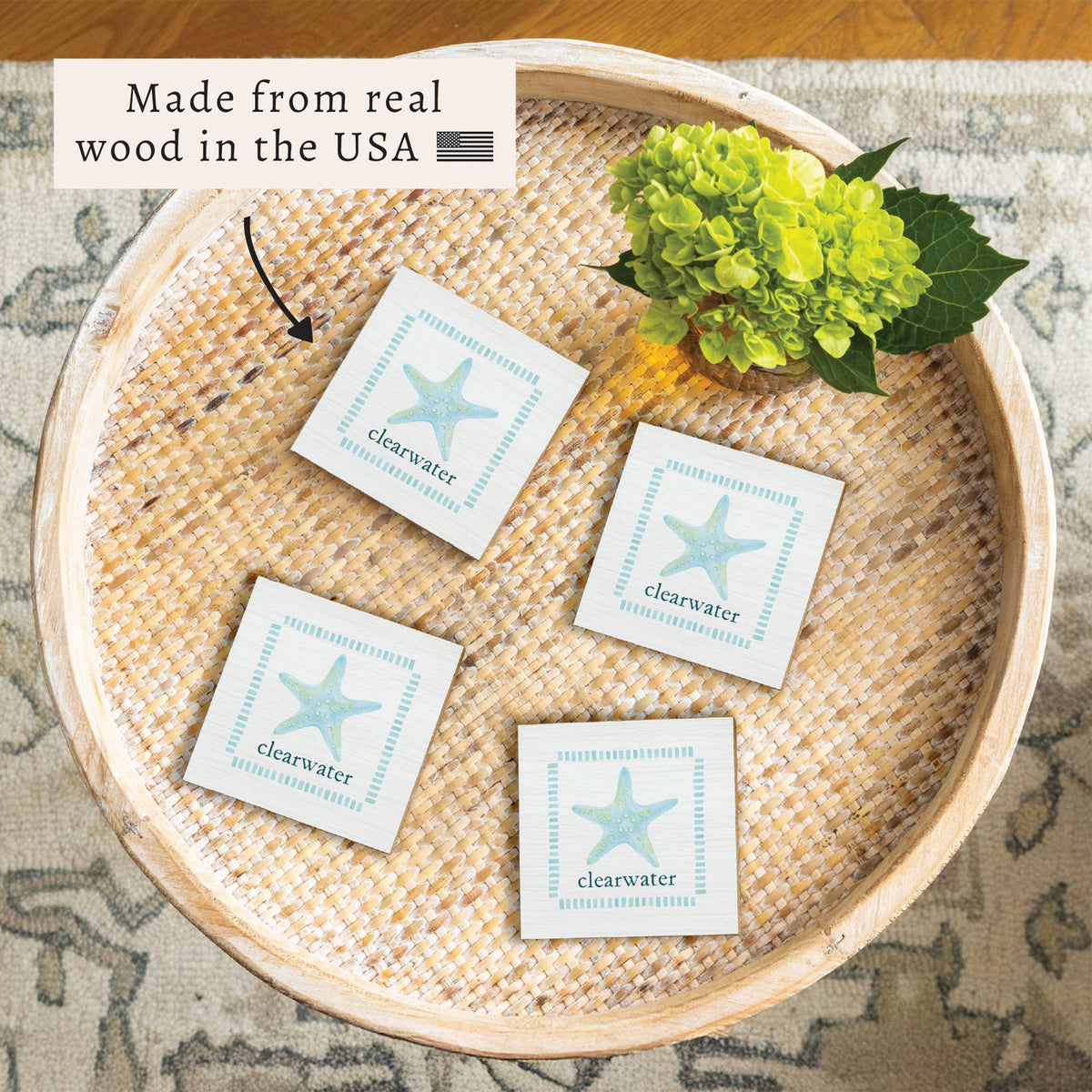 Seafoam Starfish Personalized Coaster Set