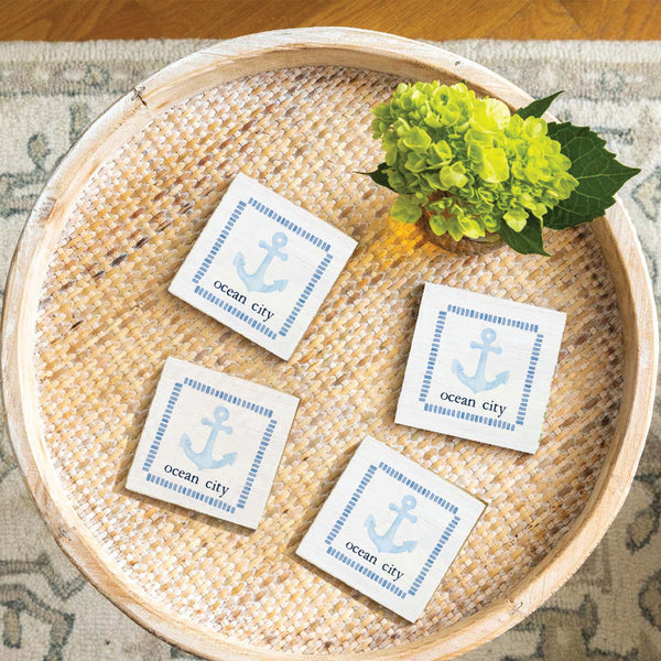 Blue Anchor Personalized Coaster Set