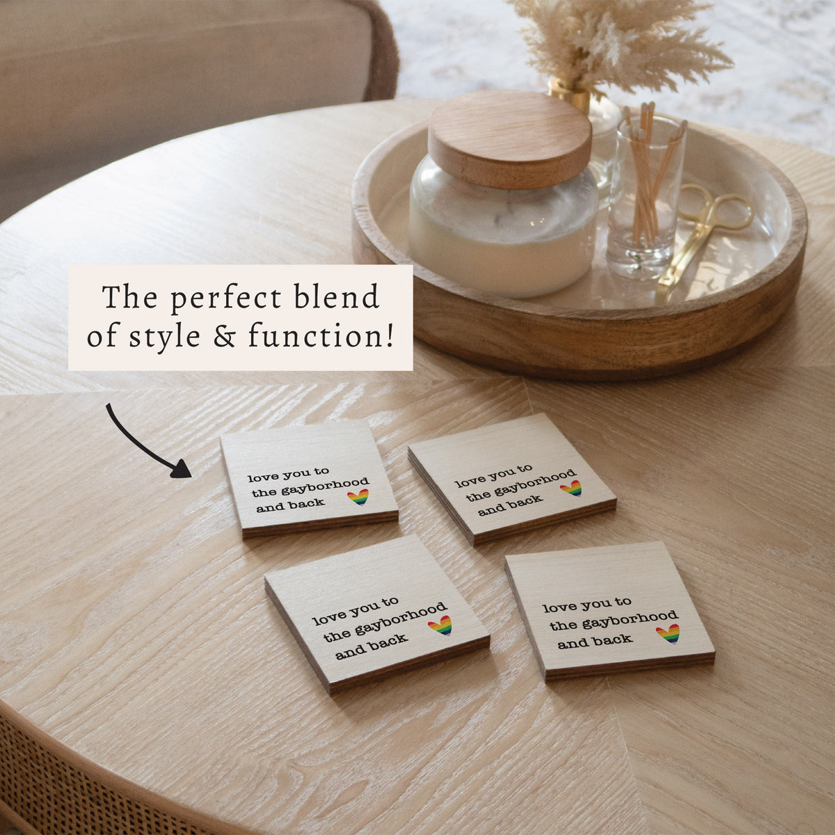 Love You To Rainbow Heart Personalized Coaster Set