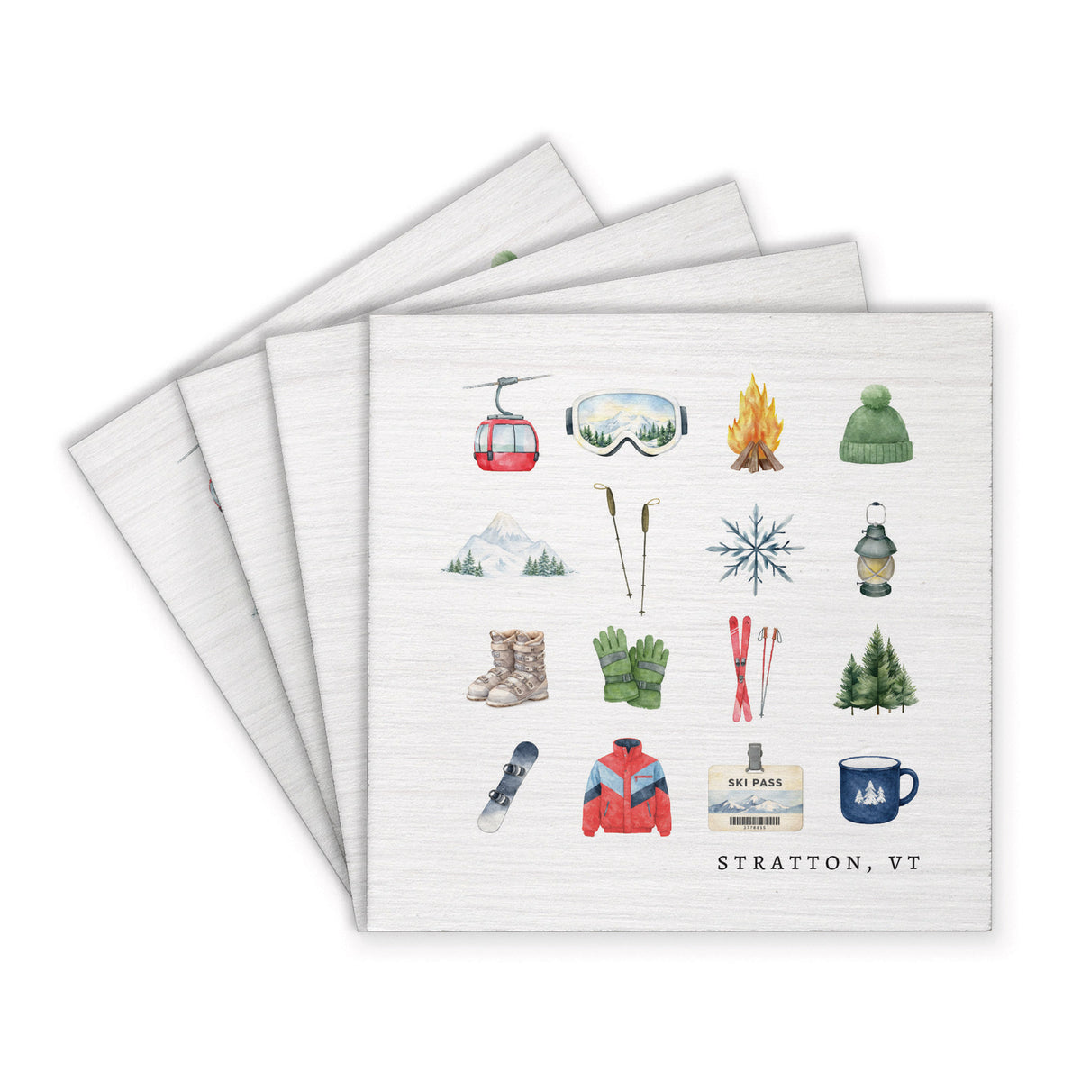 Ski Icons Personalized Coaster Set