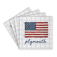 American Flag Blue Plaid Personalized Coaster Set