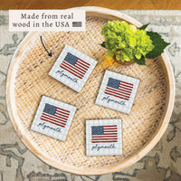 American Flag Blue Plaid Personalized Coaster Set