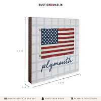 American Flag Blue Plaid Personalized Coaster Set