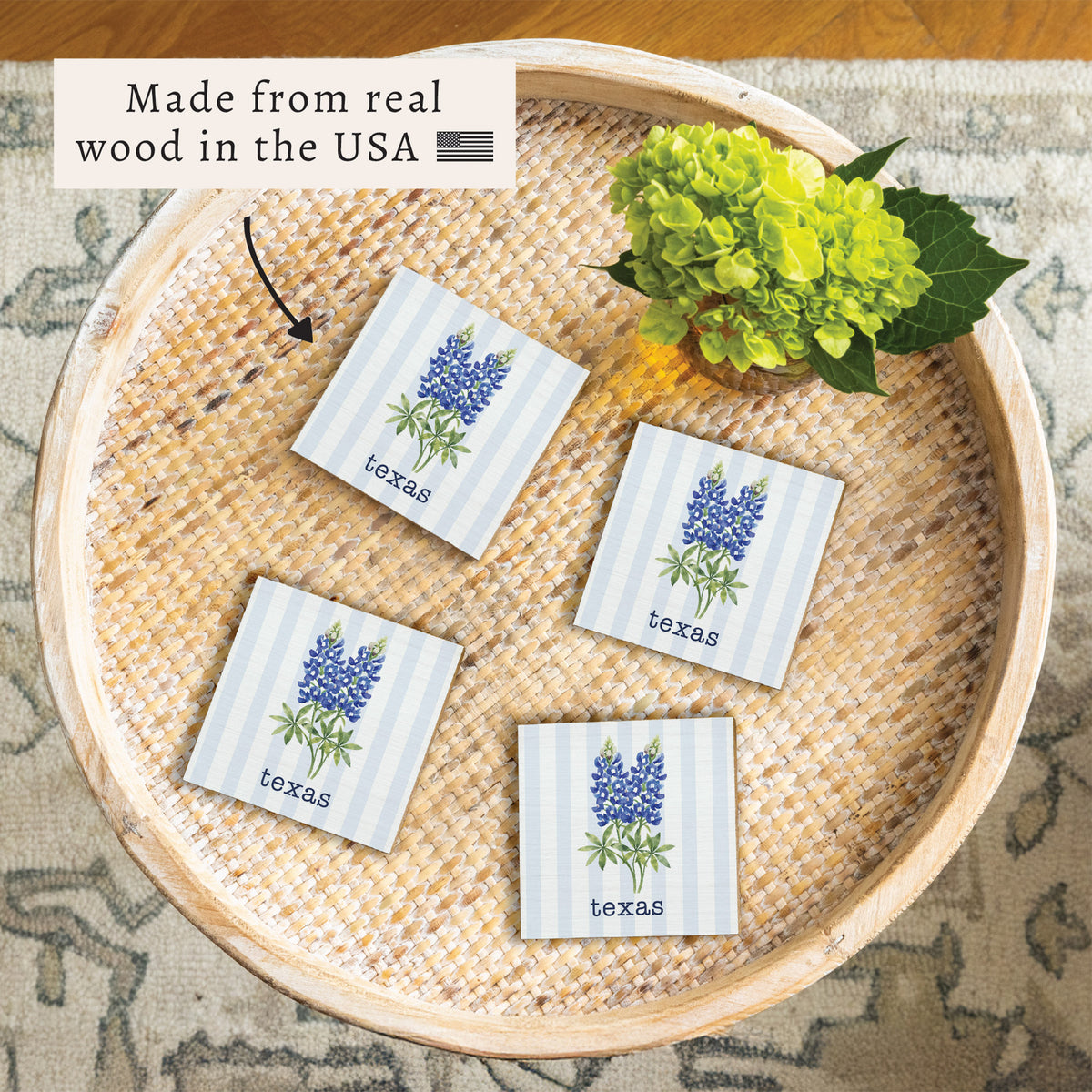 Texas Bluebonnet Floral Personalized Coaster Set