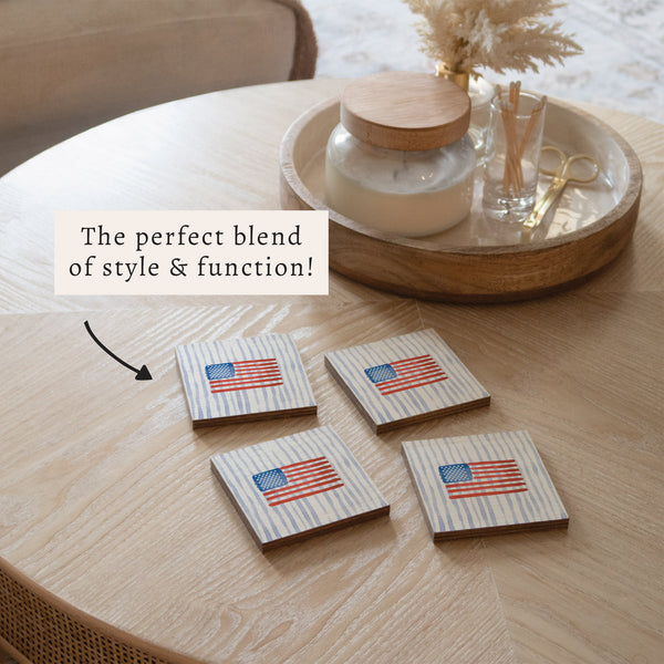 American Flag Watercolor Coaster Set | Americana Decor
