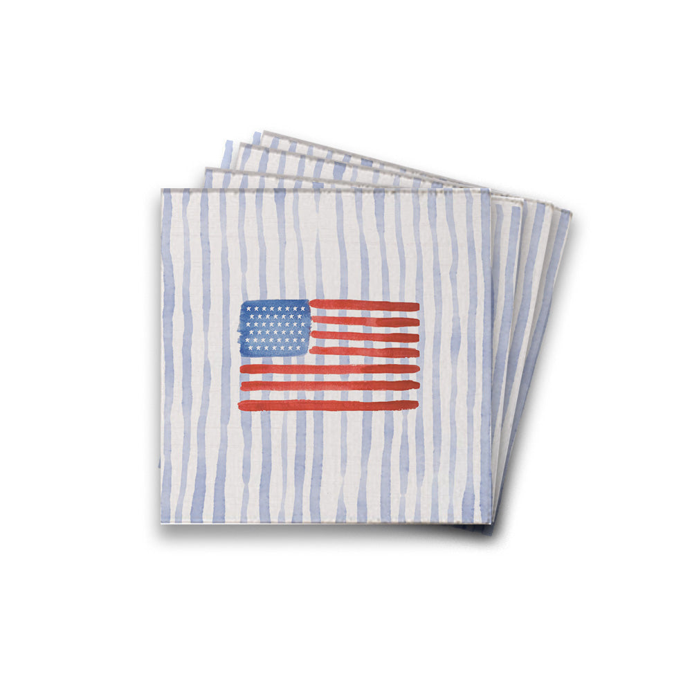 Watercolor American Flag Rustic Marlin Coaster Set
