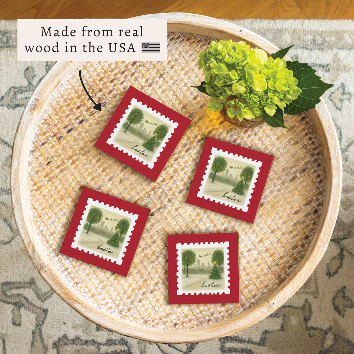 Boston Christmas Stamp Coaster Set