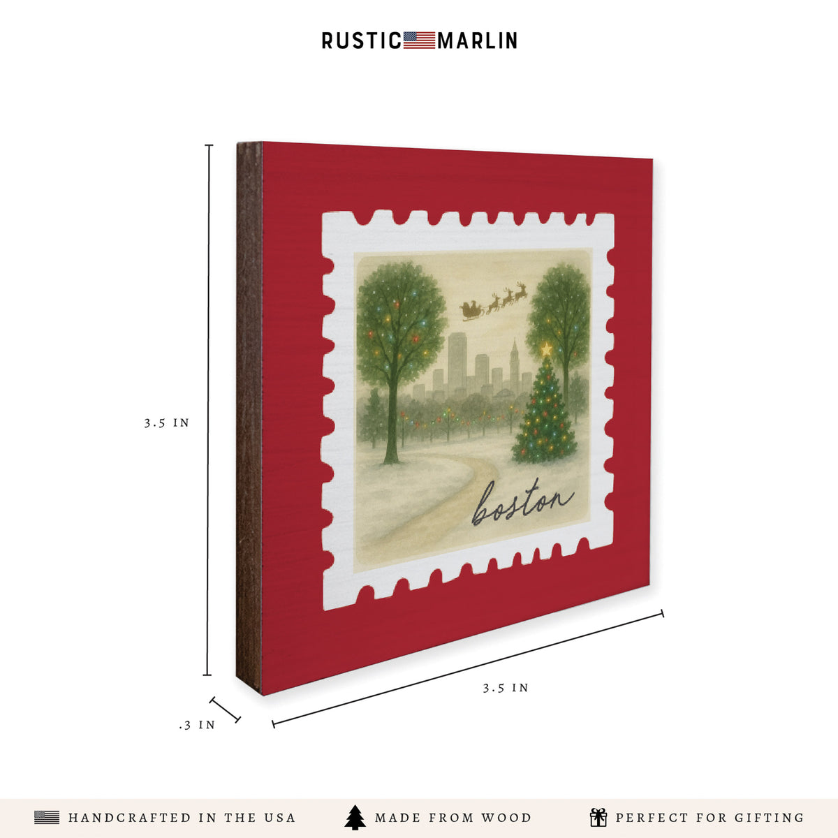Boston Christmas Stamp Coaster Set