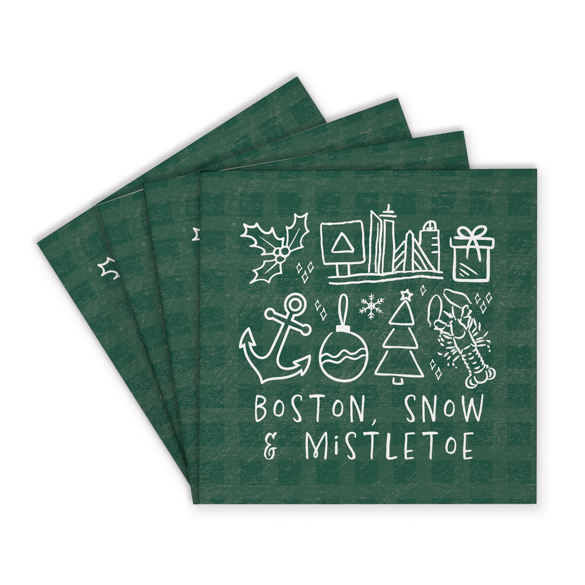 Boston Snow And Mistletoe Coaster Set