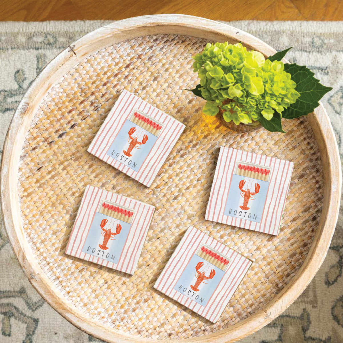 Pink Lobster Boston Match Box Coaster Set