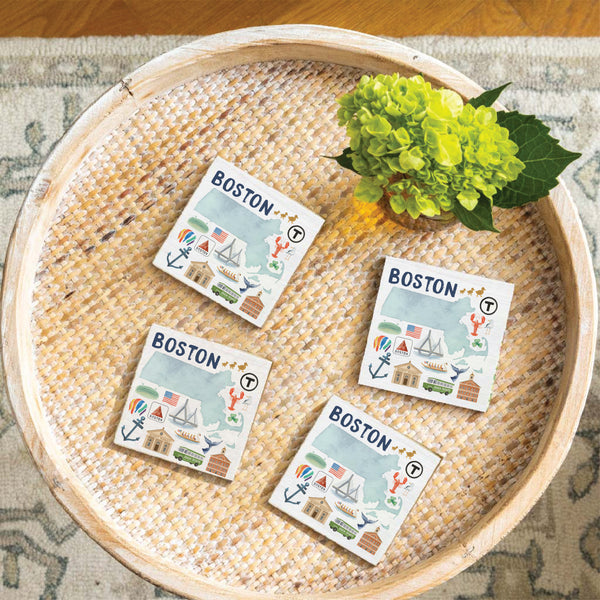 Boston Massachusetts State Icons Coaster Set