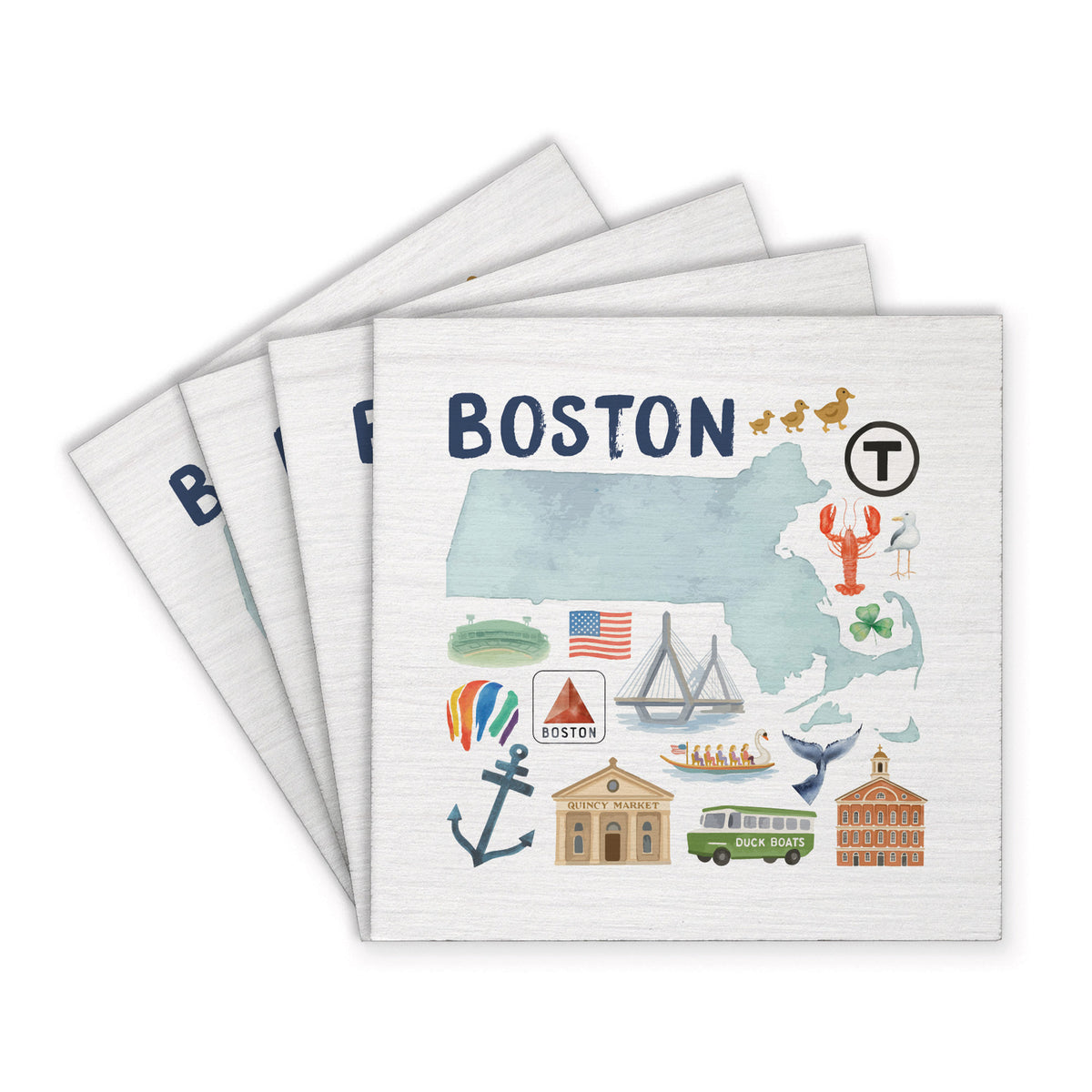 Boston Massachusetts State Icons Coaster Set