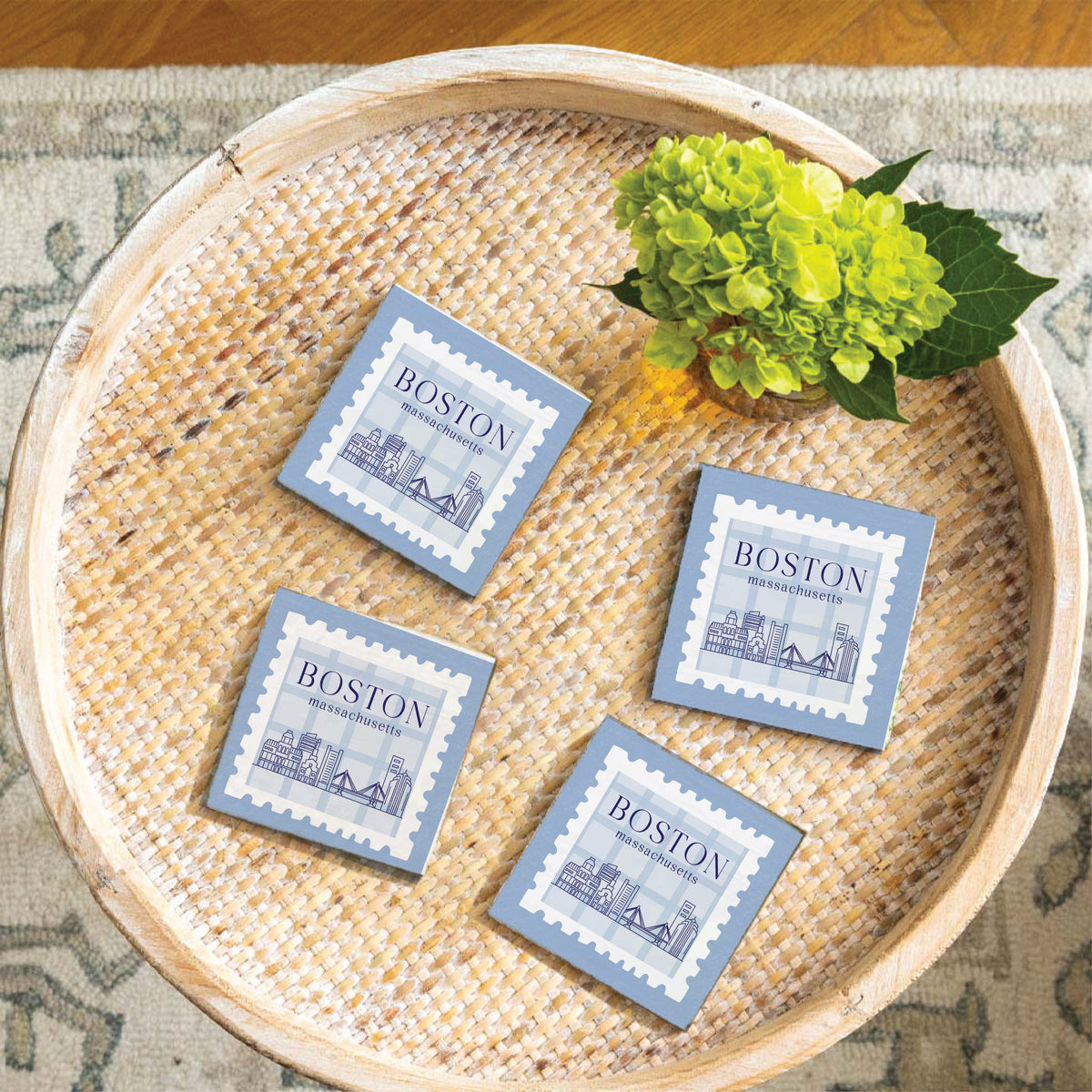 Boston Massachusetts Stamp Coaster Set