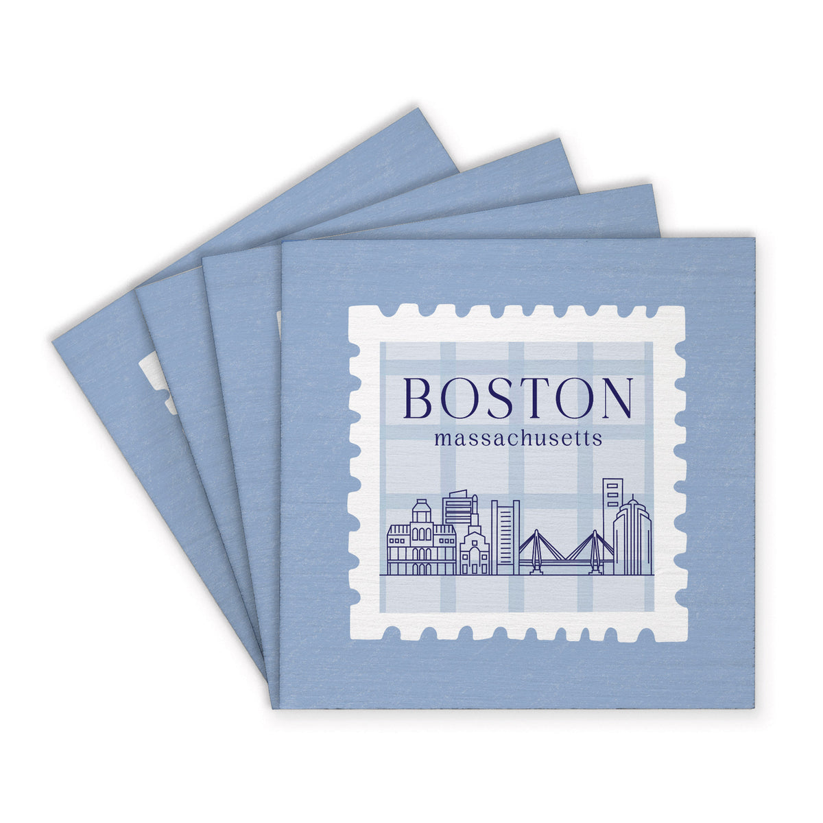 Boston Blue Stamp Coaster Set