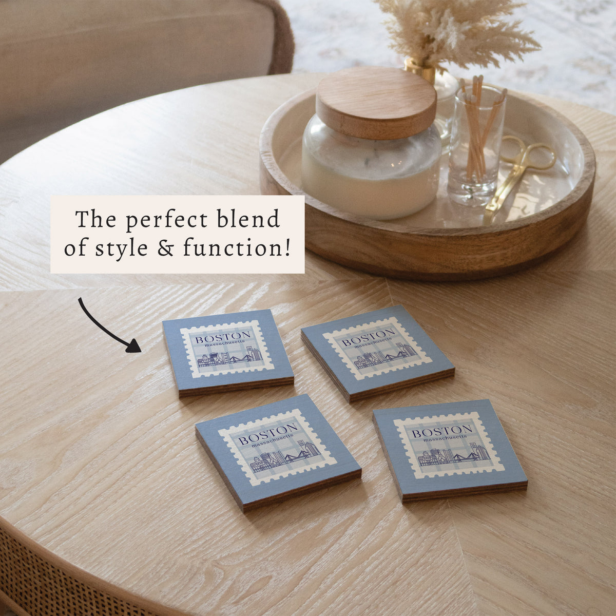 Boston Blue Stamp Coaster Set