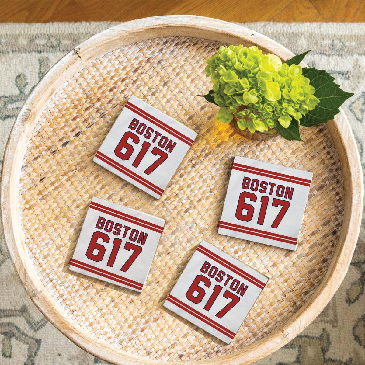 Boston 617 Red White Coaster Set