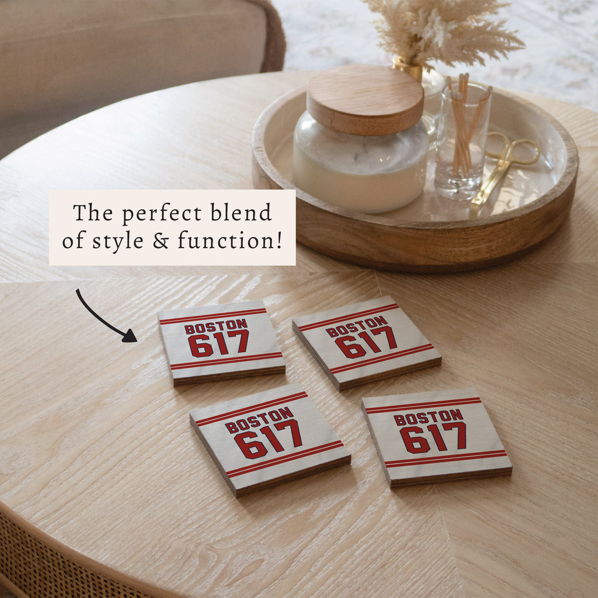 Boston 617 Red White Coaster Set