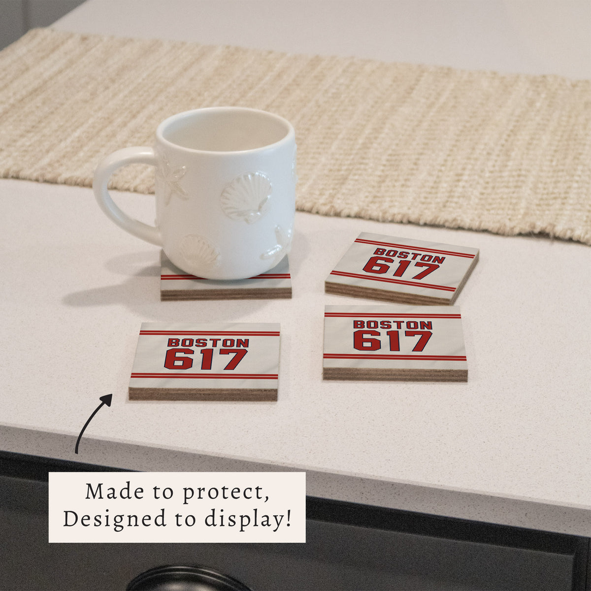 Boston 617 Red White Coaster Set