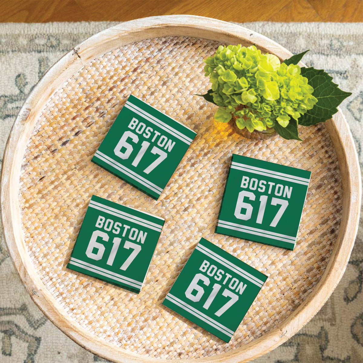 Boston 617 Green White Coaster Set