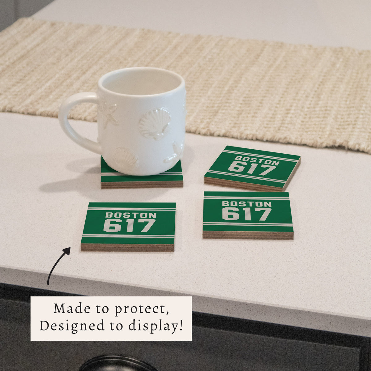 Boston 617 Green White Coaster Set
