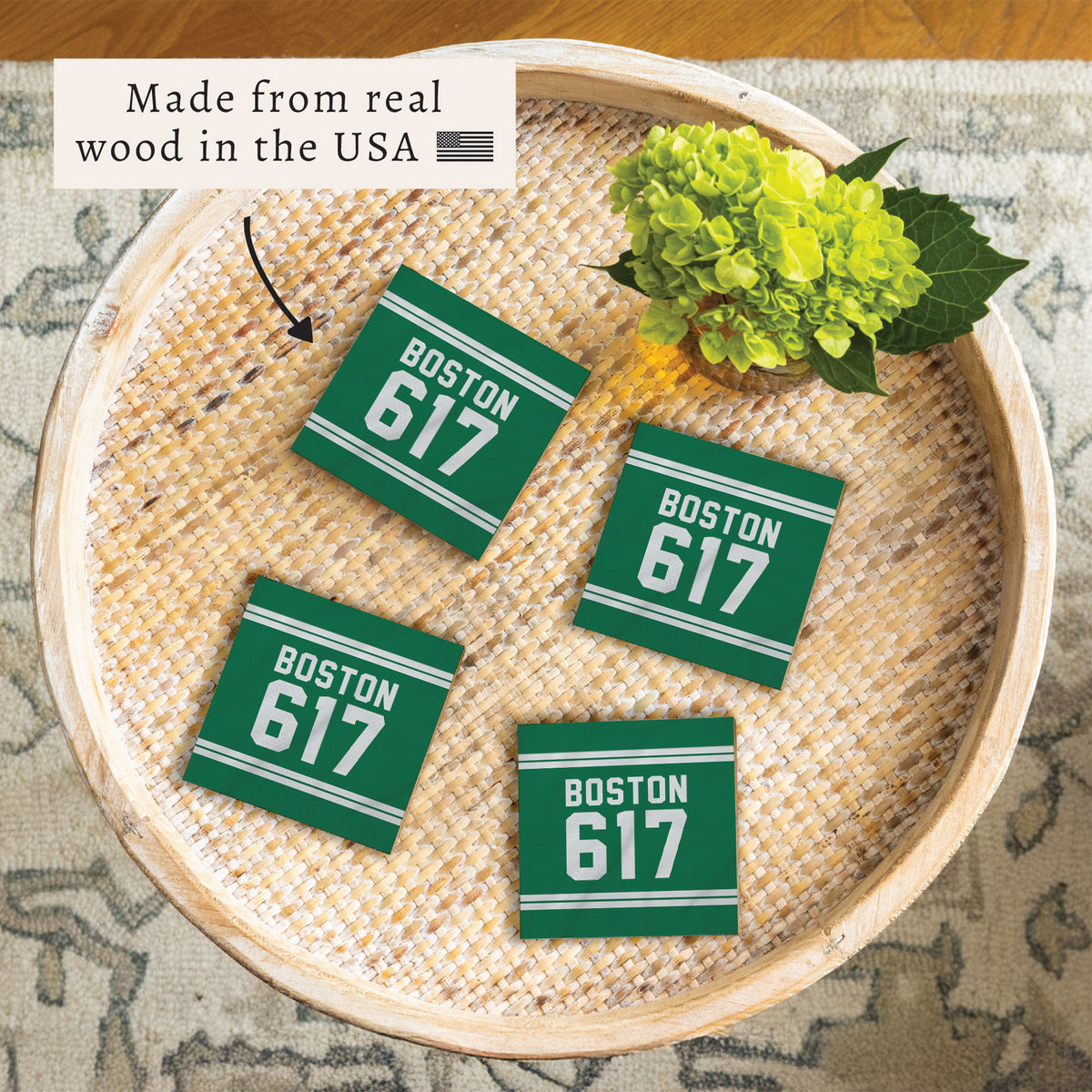 Boston 617 Green White Coaster Set