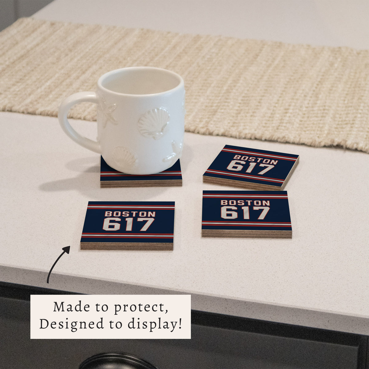 Boston 617 Blue Red Coaster Set