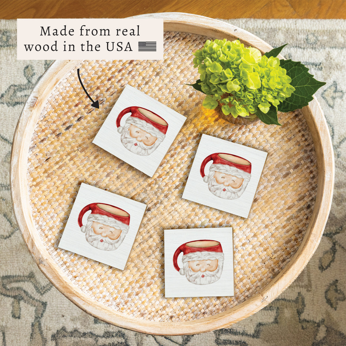 Santa Mug Coaster Set | Christmas Coaster | Wooden Decor