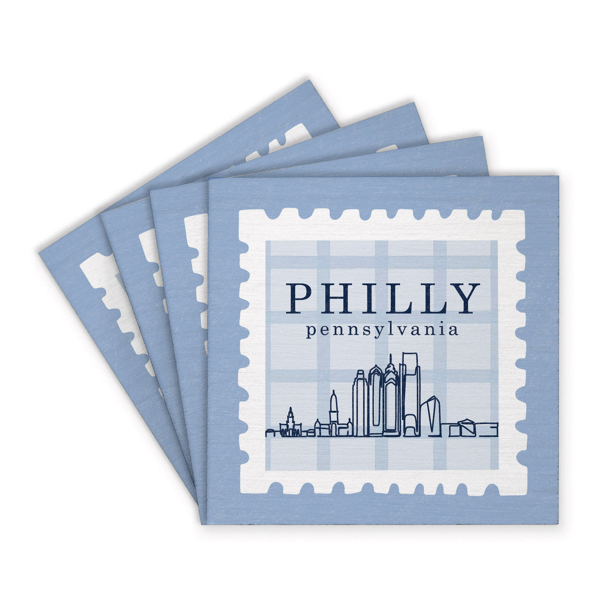 Philly Skyline Blue Stamp Coaster Set