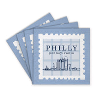 Philly Skyline Blue Stamp Coaster Set
