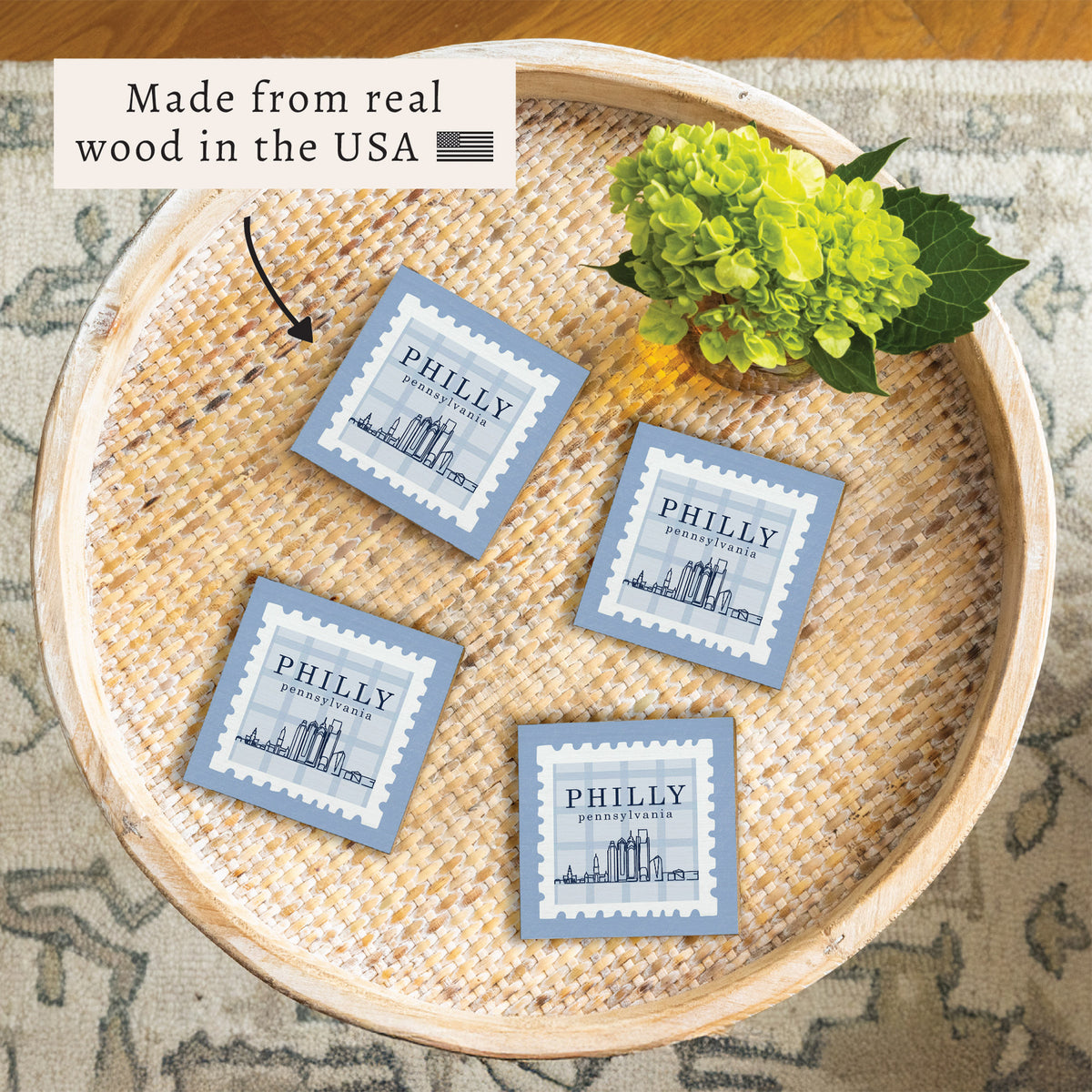 Philly Skyline Blue Stamp Coaster Set