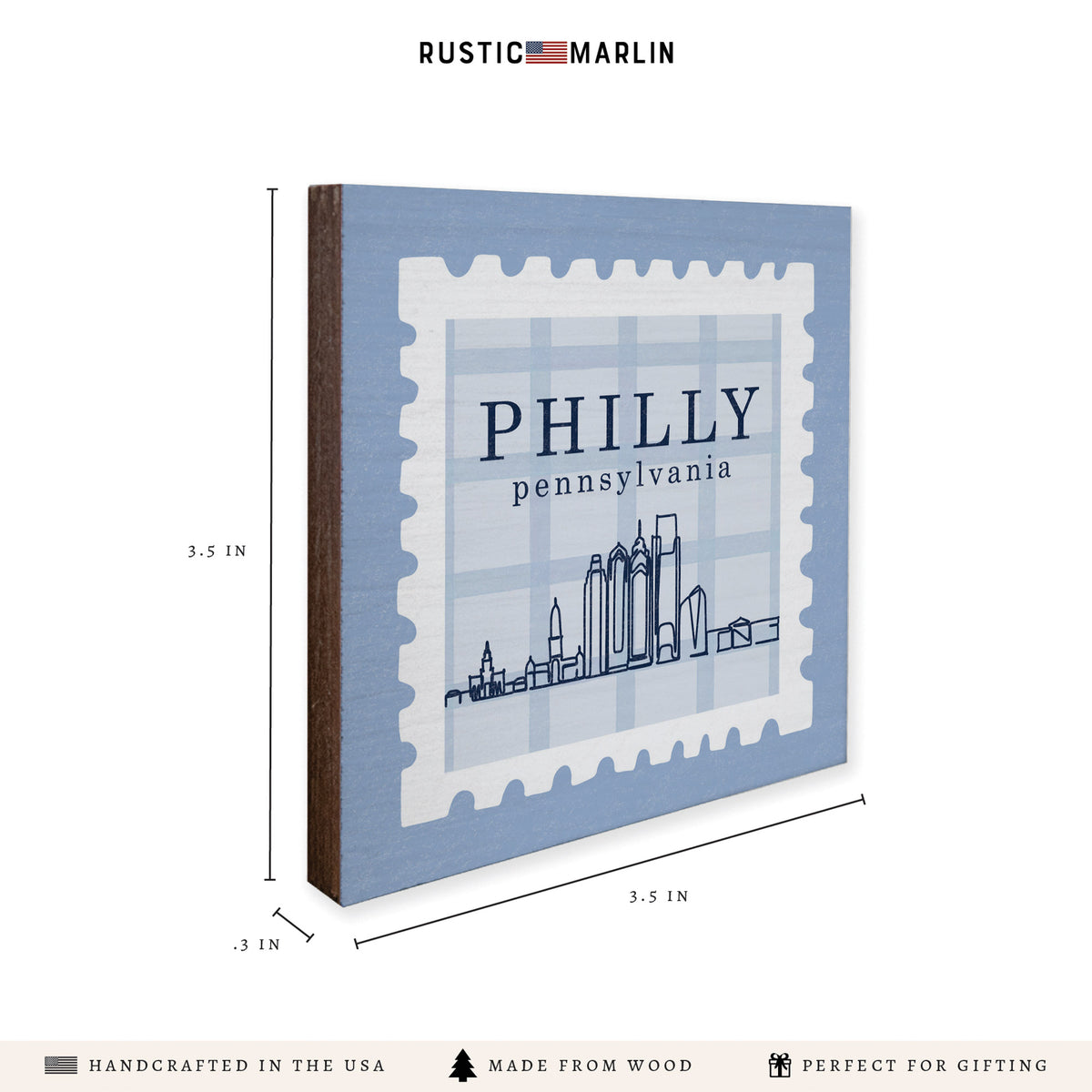 Philly Skyline Blue Stamp Coaster Set