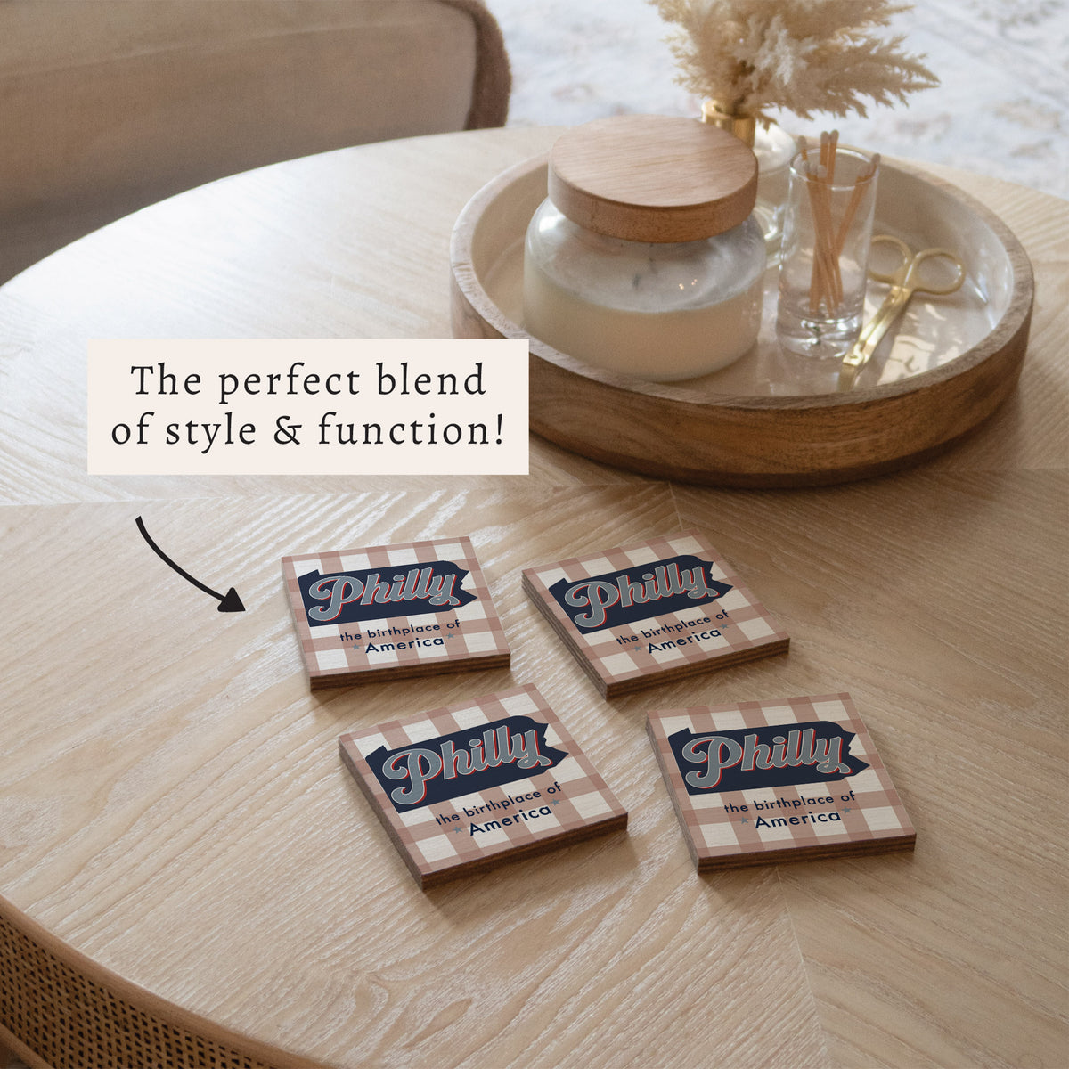 Philly Birthplace Of America Checkered Coaster Set