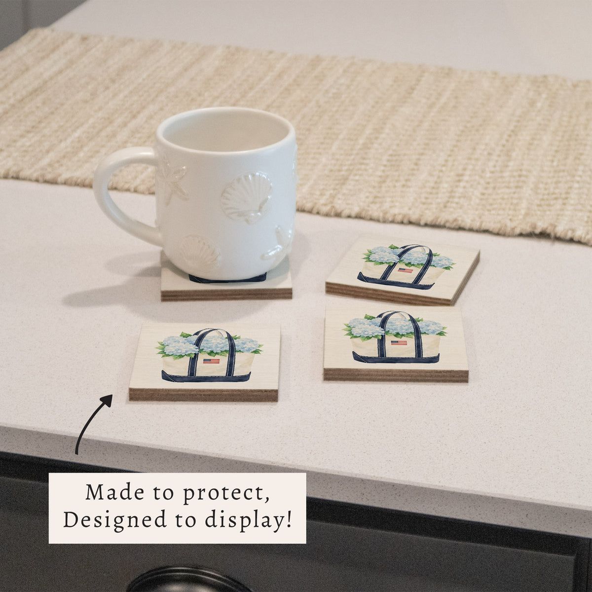 Hydrangea Flag Boat Tote Coaster Set
