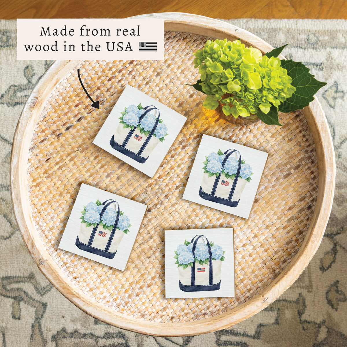 Hydrangea Flag Boat Tote Coaster Set