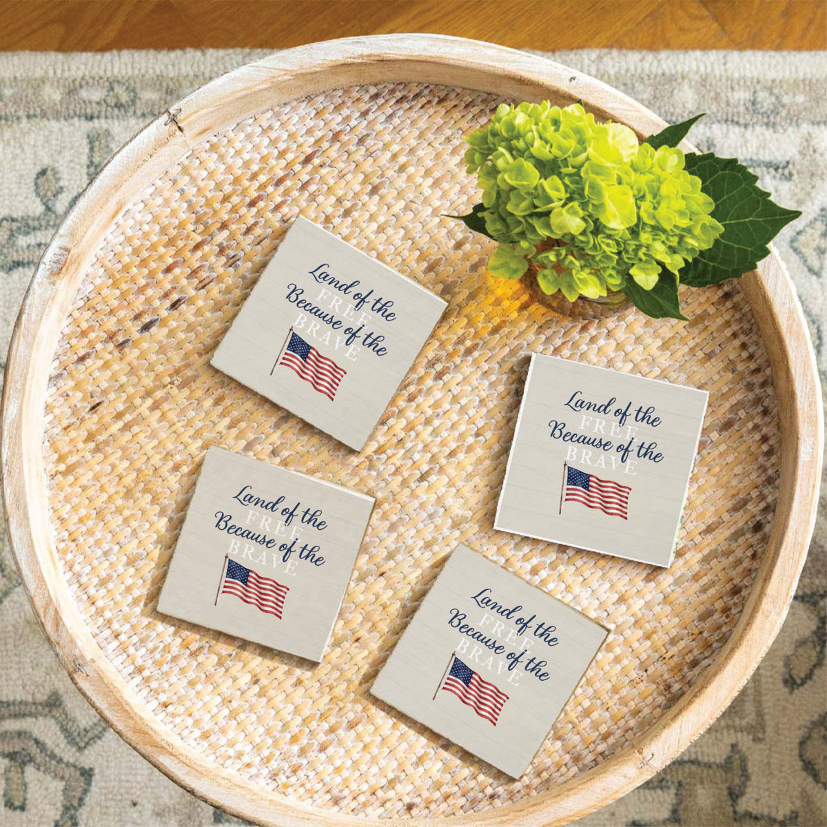 Land of the Free Waving Flag Coaster Set