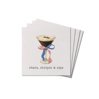 American Flag Ribbon Martini Stars Stripes & Sips Coaster Set