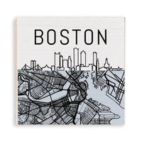 Boston City Map Wooden Magnet