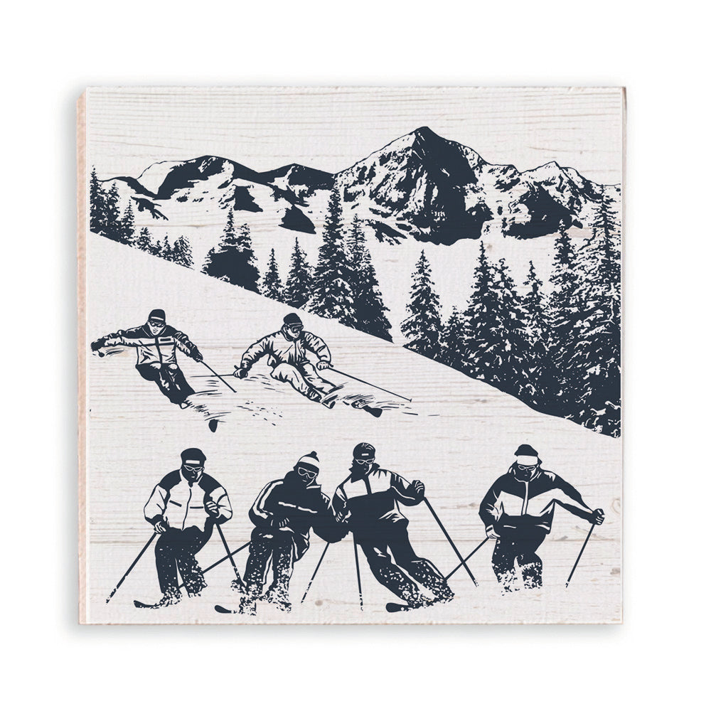 Retro Ski Run Wooden Magnet