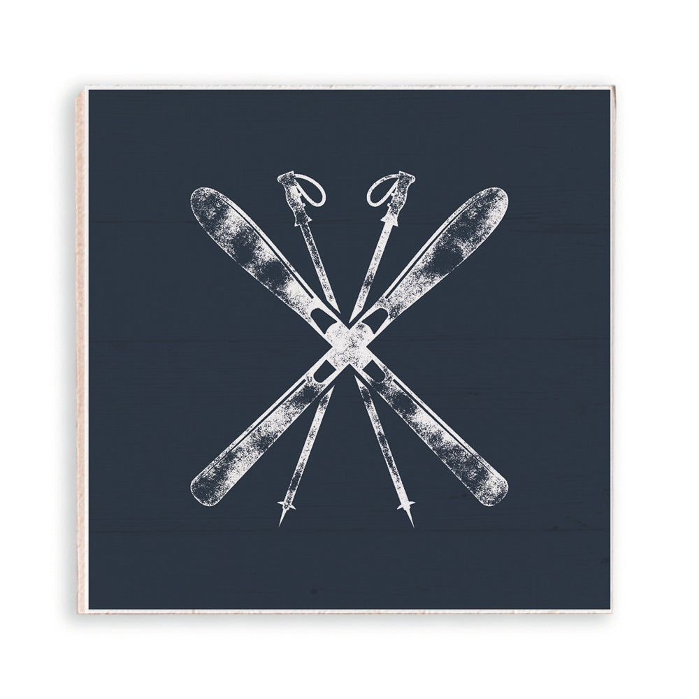 Navy Blue Ski Decorative Wooden Magnet