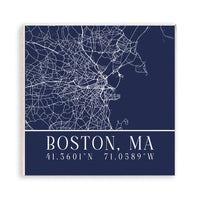 Navy Blue Boston City Grid Coordinates Wooden Magnet