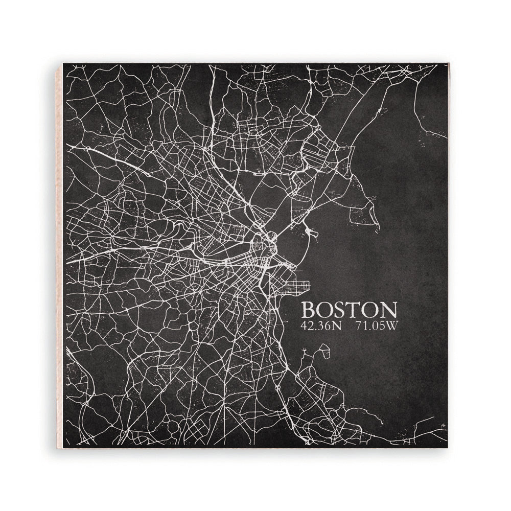 Charcoal Boston City Grid Wooden Magnet