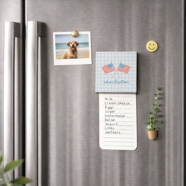 American Flags Crossed Gingham Personalized Magnet