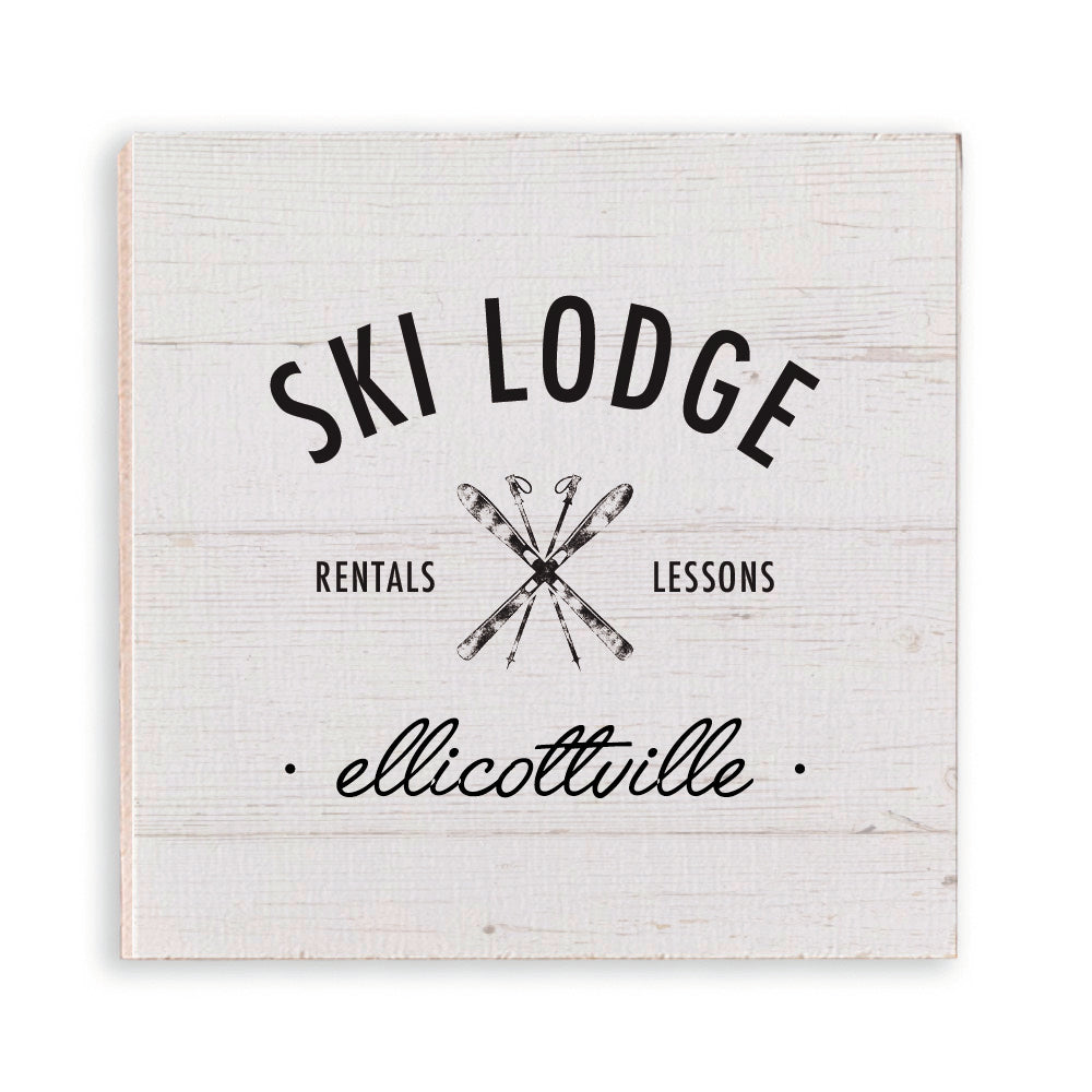 Ski Lodge Rentals Lessons Personalized Wooden Magnet