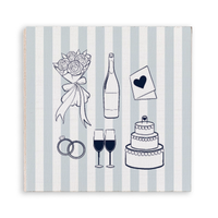 Blue Striped Wedding Icons Wooden Magnet