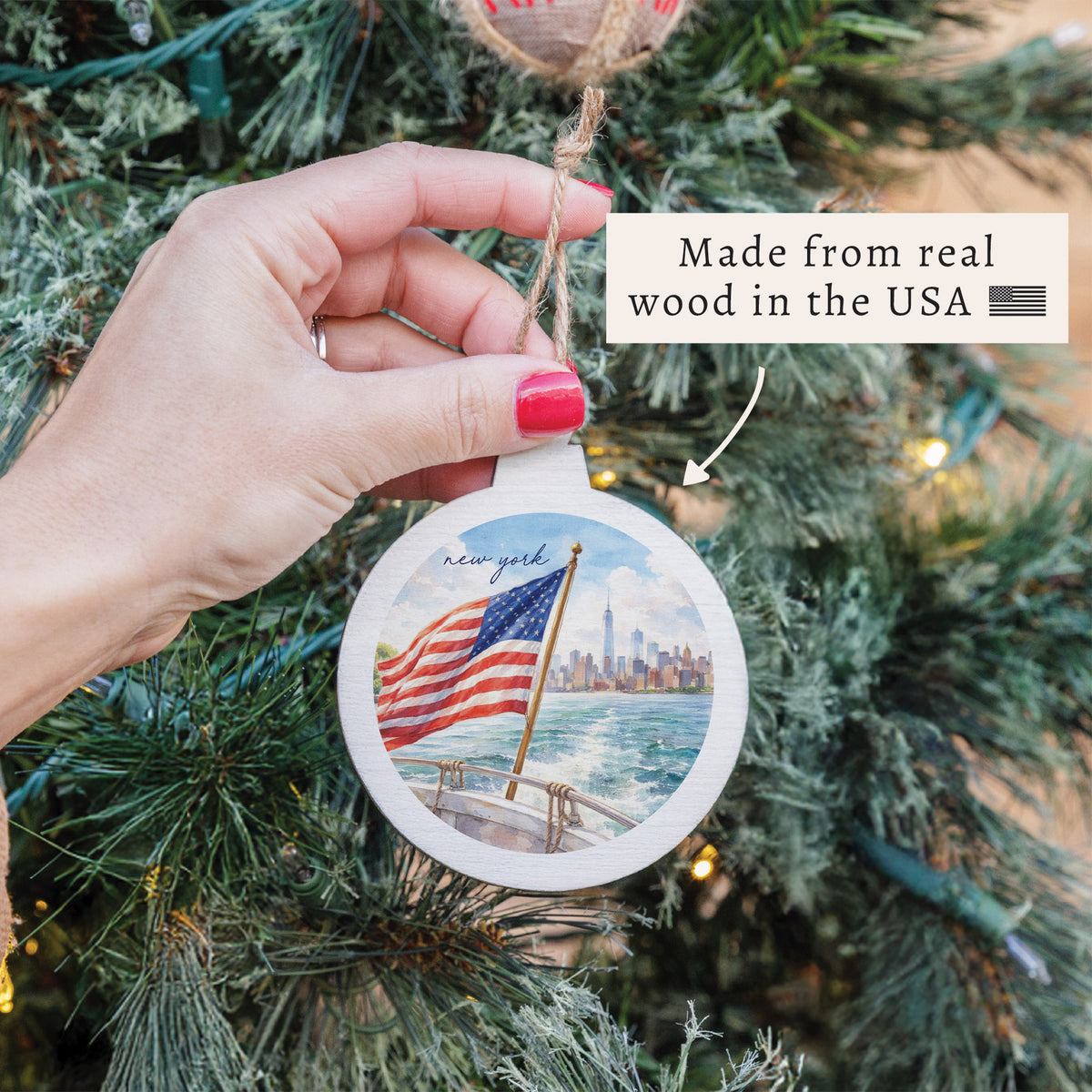 New York American Flag City Ornament