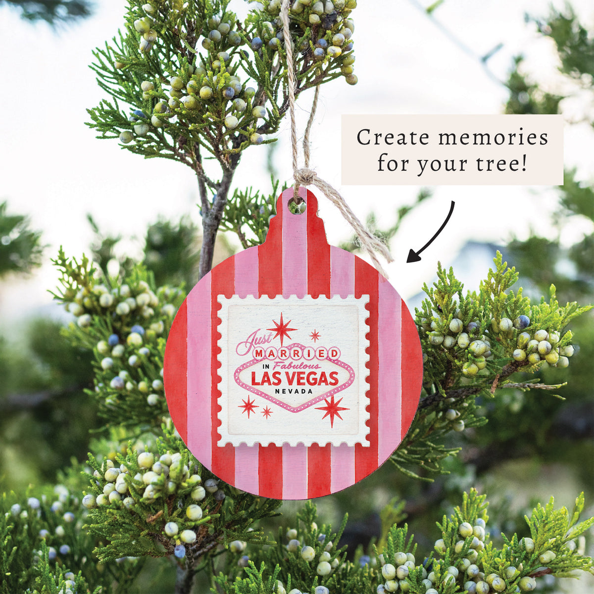 Las Vegas Just Married Stripes Ornament