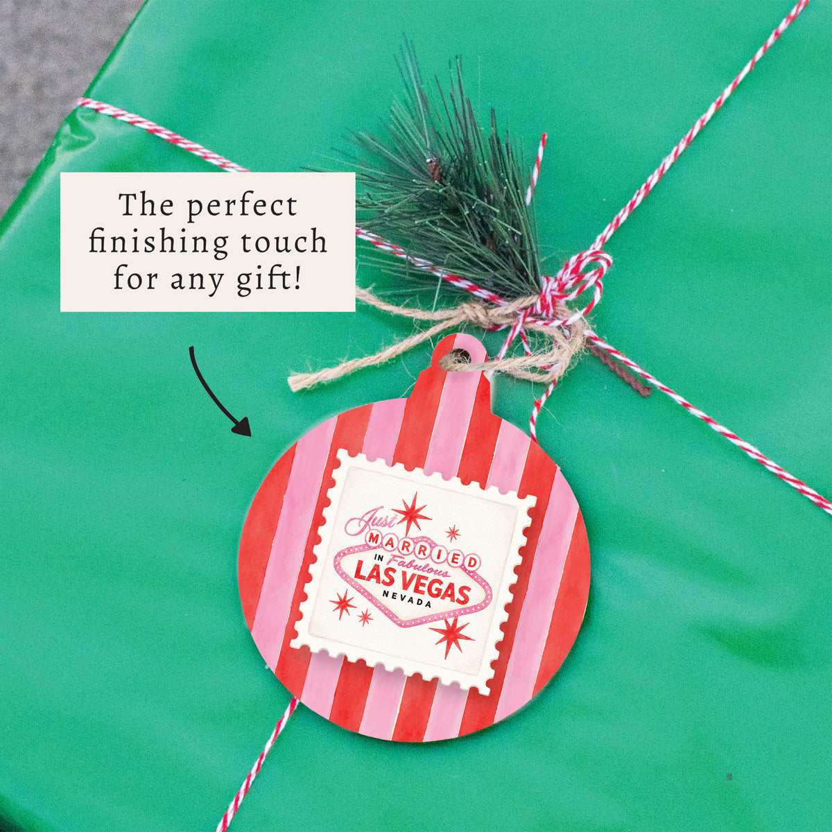 Las Vegas Just Married Stripes Ornament