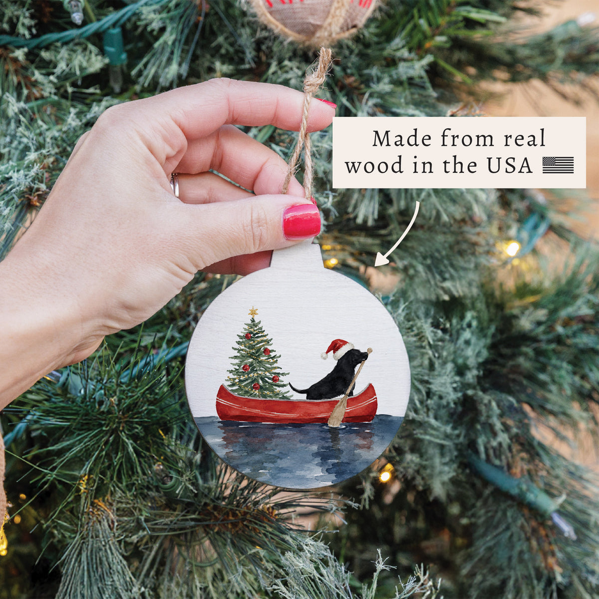 Christmas Dog Canoe Ornament