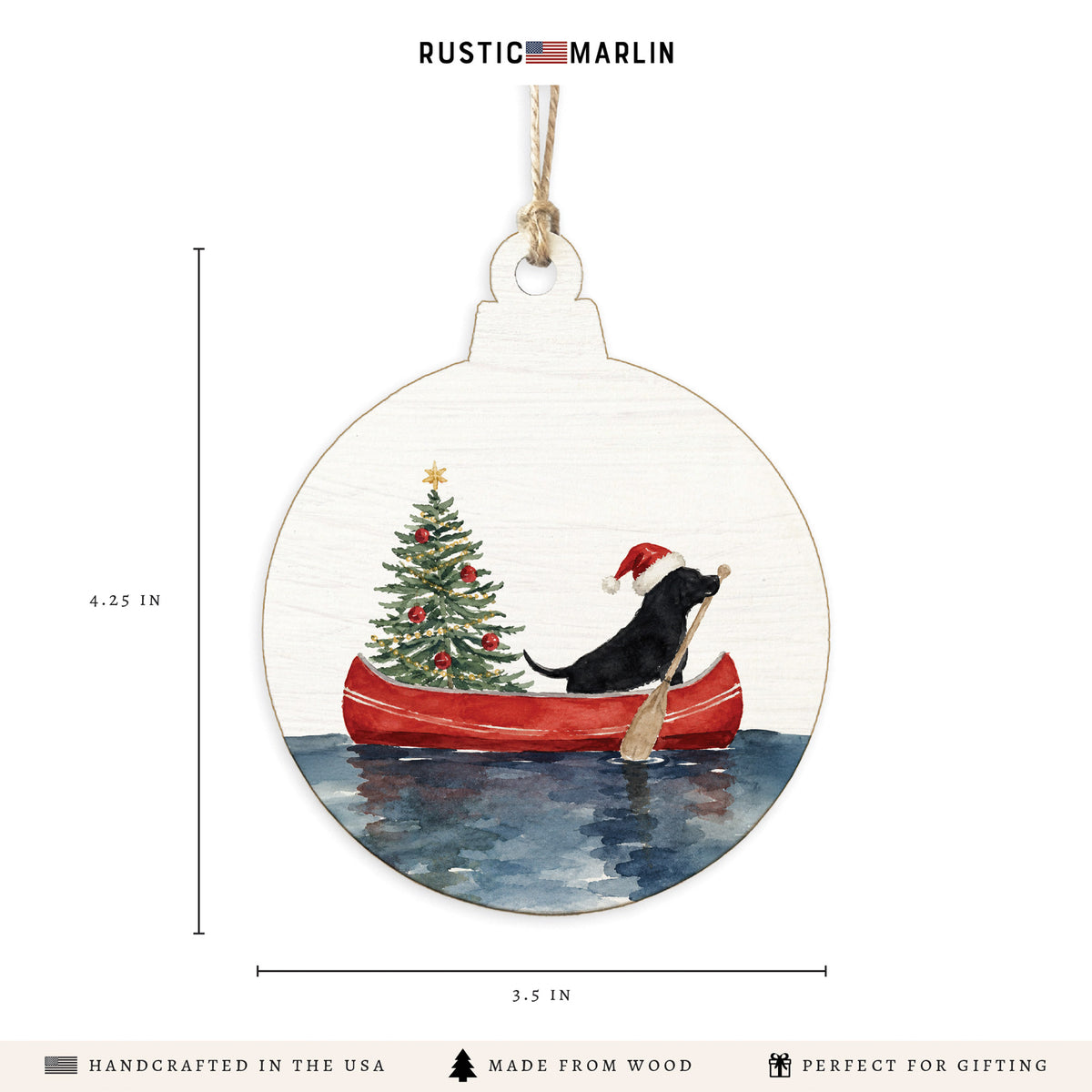 Christmas Dog Canoe Ornament