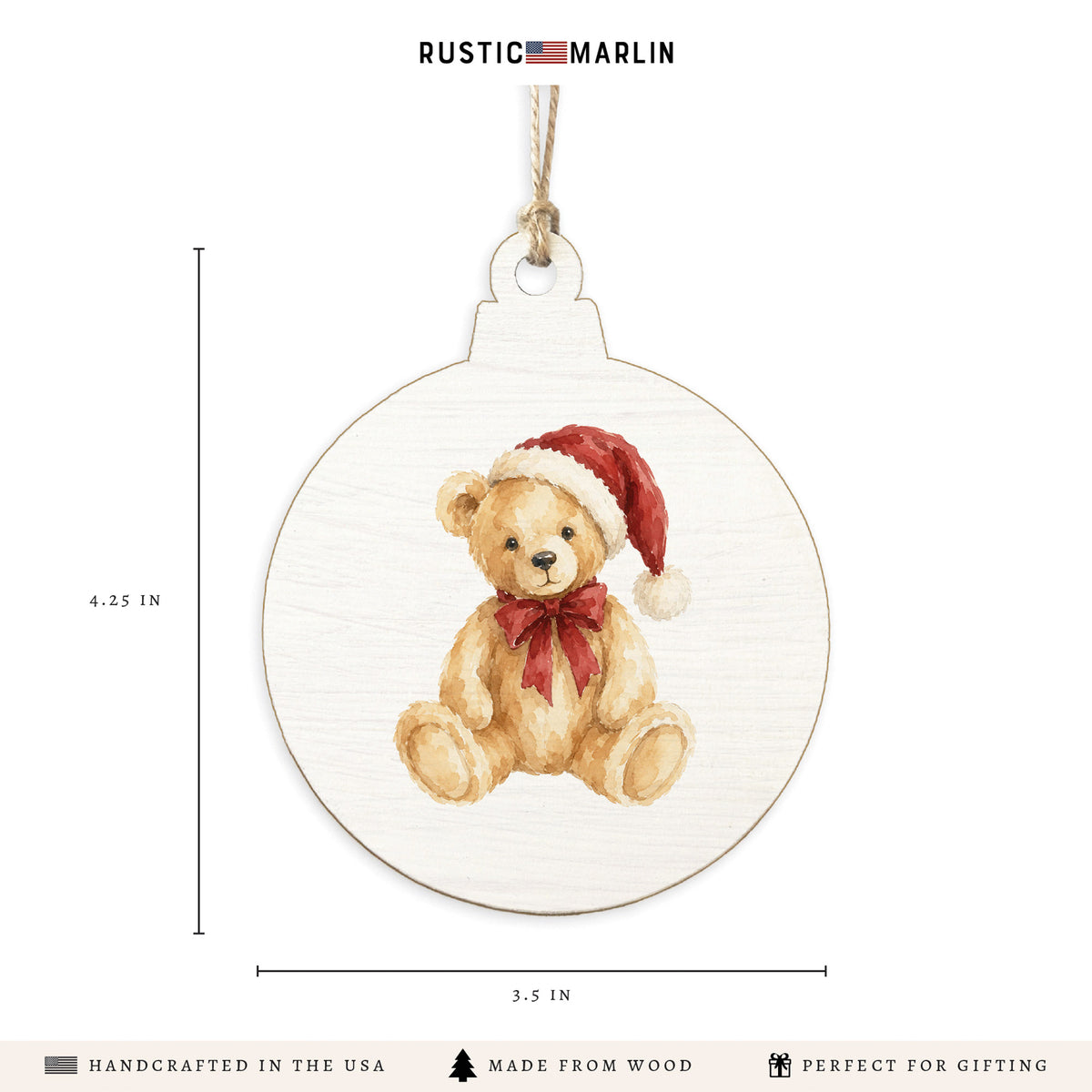 Santa Hat Teddy Bear Ornament